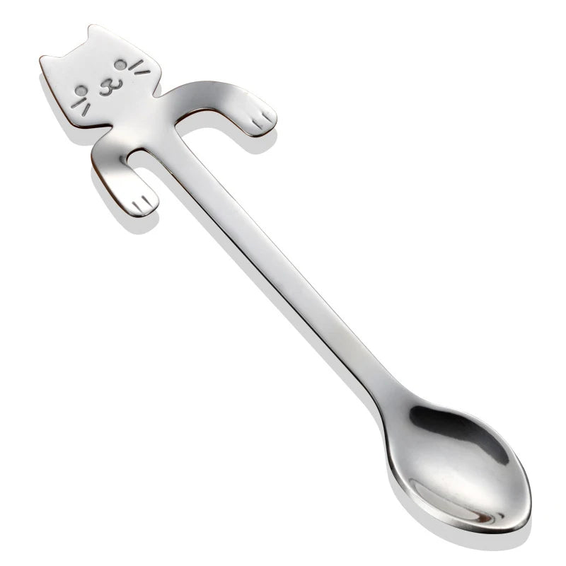 Cute Cat Coffee Spoon Stainless Steel Creative Cat Spoon Teaspoon Dessert Snack Scoop Ice Cream Mini Mug Tea Cup Spoon Tableware