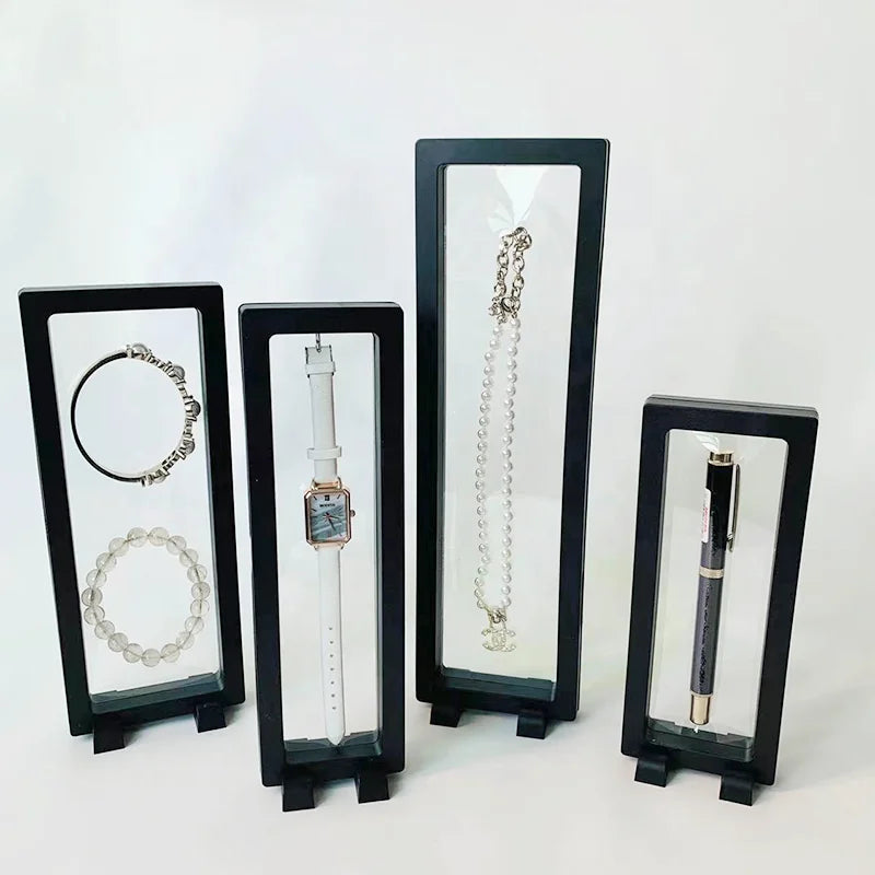 Custom Anti Oxidation Transparent PE Film Jewelry 3D Floating Frame Display Case Chain Bracelet Necklace Suspension Storage Box