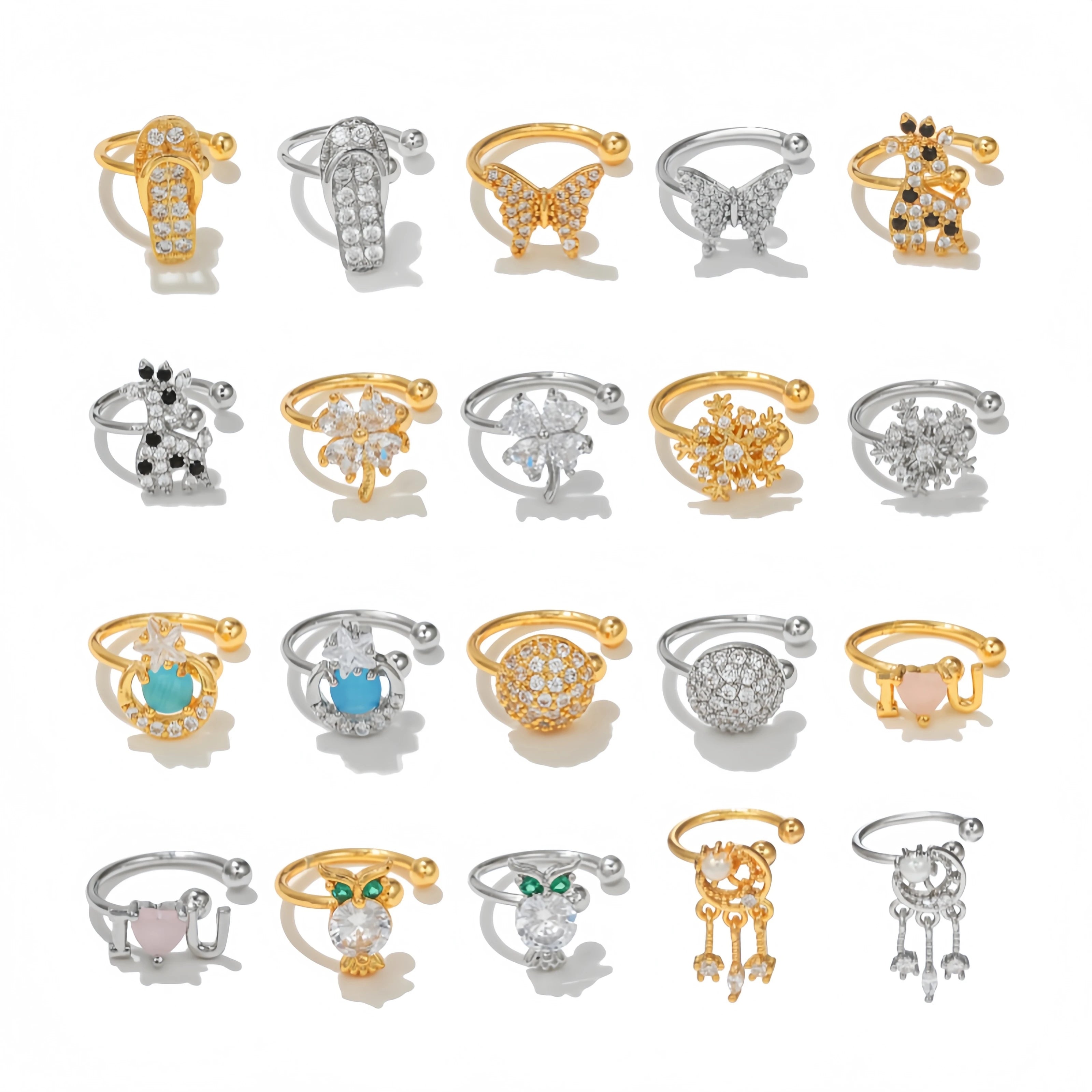 Zuola Fashion Jewely Non-Piercing Clip-on Earrings Hoop 18K Real Gold Plated Zircon Snowflake Ear Cuff Earring Women