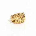 High End 18K Gold Plated Flower Hollow Chunky Stainless Steel Band Ring for Women Tarnish Free Jewelry
