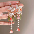 Kaimei 2022 Earring Fashion Jewelry Silver Needle Bohemian Long Beaded Acrylic Earring Super fairy Flower Tassel Drop Earrings