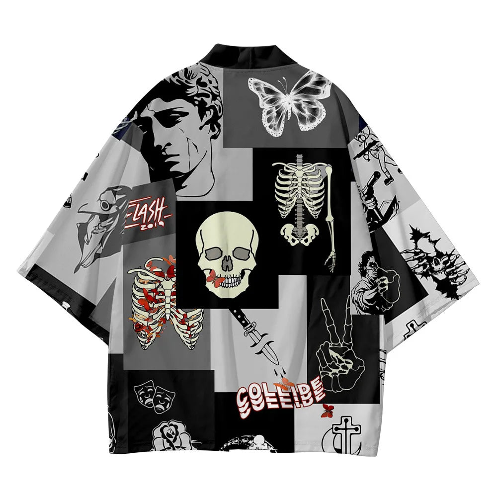Streetwear Men Women Cardigan Cosplay Haori Yukata Harajuku Tops Robe Plus Size 5XL 6XL Skull Print Beach Japanese Style Kimono