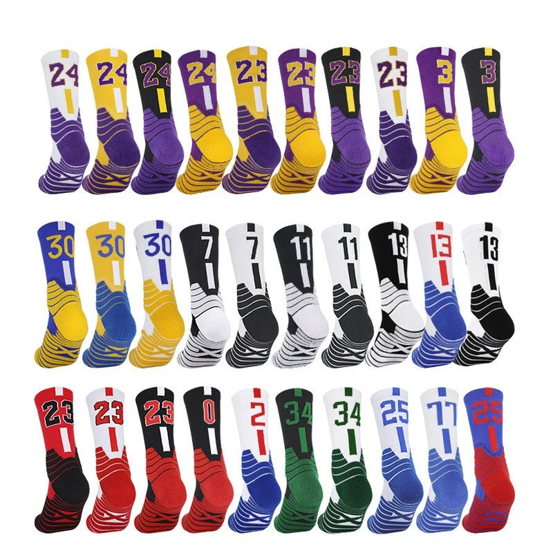 Customized Basketball Socks with Player Numbers and Logo Mid-Calf Jacquard Sports Socks Athletic Socks Manufacturer