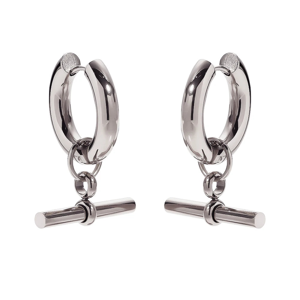 High Polished Stainless Steel Silver T Bar Toggle Drop Earrings Minimalist Waterproof Jewelry for Women