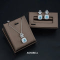Fashionable Temperament S925 Sterling Silver Inlaid With Diamond-colored Cubic Zirconia G Color Powder Blue Bow Earrings Set