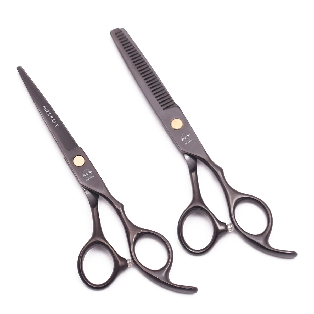 Hair Cutting Scissors 5.5" 6'' AQIABI Japanese Steel Black Thinning Shears Barber Scissors Haircut Set Customize Logo Free A1005