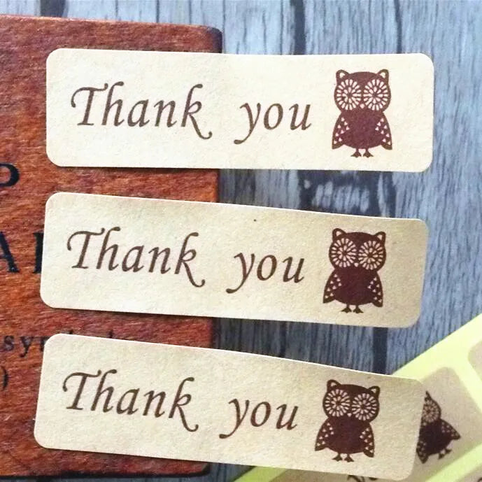 120pcs Per Pack Owl Thank You Kraft Paper Rectangle Sealing Sticker DIY Decor Sealing Sticker Products Package Label