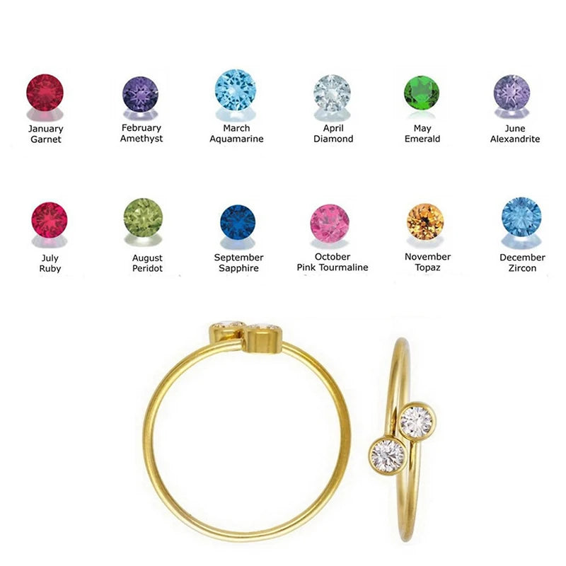 Elegant  Ring Women Jewelry 14K Gold Filled Double Zircon Birthday Stone Adjustable Ring for Women Gift Party Wedding