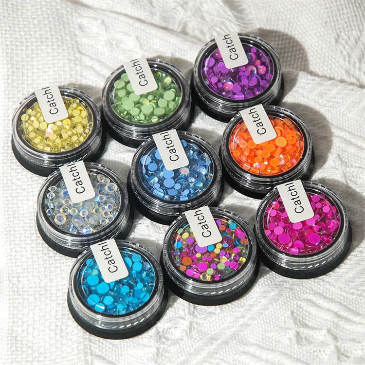 Hisenlee Luxury Mixed Size Half Crystal Glass AB Color 3D Nail Art Rhinestones DIY Flatback Acrylic Decoration with Black Jar