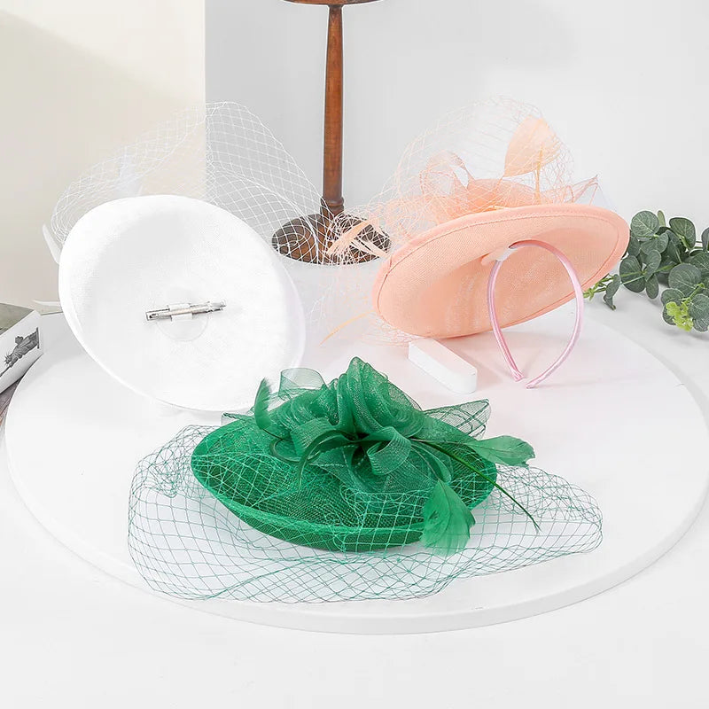 British Boho Country Boutique Autumn Civil Court Wedding Ceremony Fascinator and Birdcage Veil for Christchurch Bride