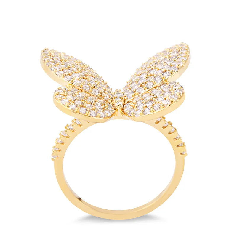 European and American Personality New Jewelry Beauty Micro-set Zircon butterfly Ring Copper Gold-plated Ring Jewelry