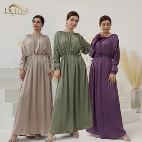 Latest Elegant Modest Dresses for Muslim Women Satin Ladies Abaya With Draw String Islamic Clothing Turkey Abaya Wholesale