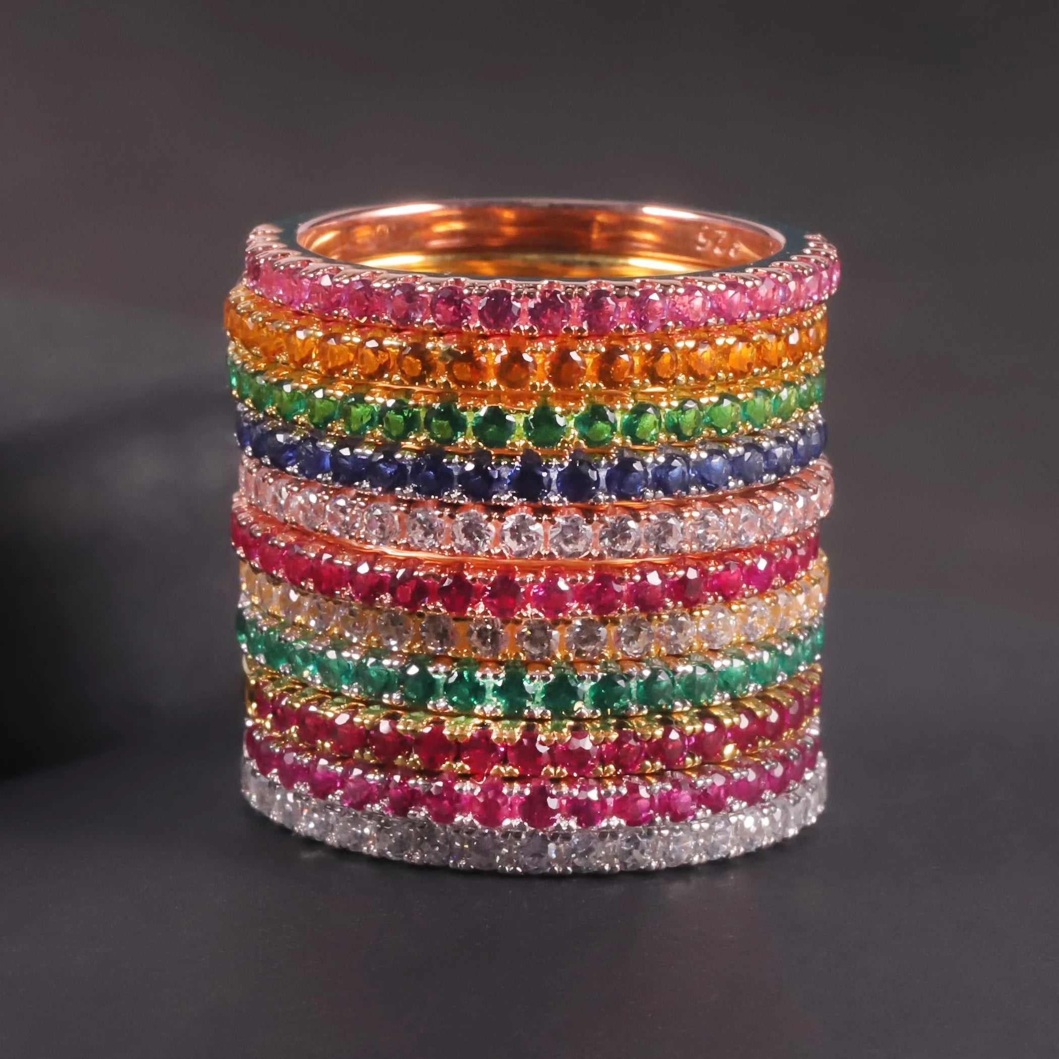 KH069 Abiding Manufacturer 1.5MM Multiple Color Stone Waterproof 925 Silver Thin Gold Plated Band Rings