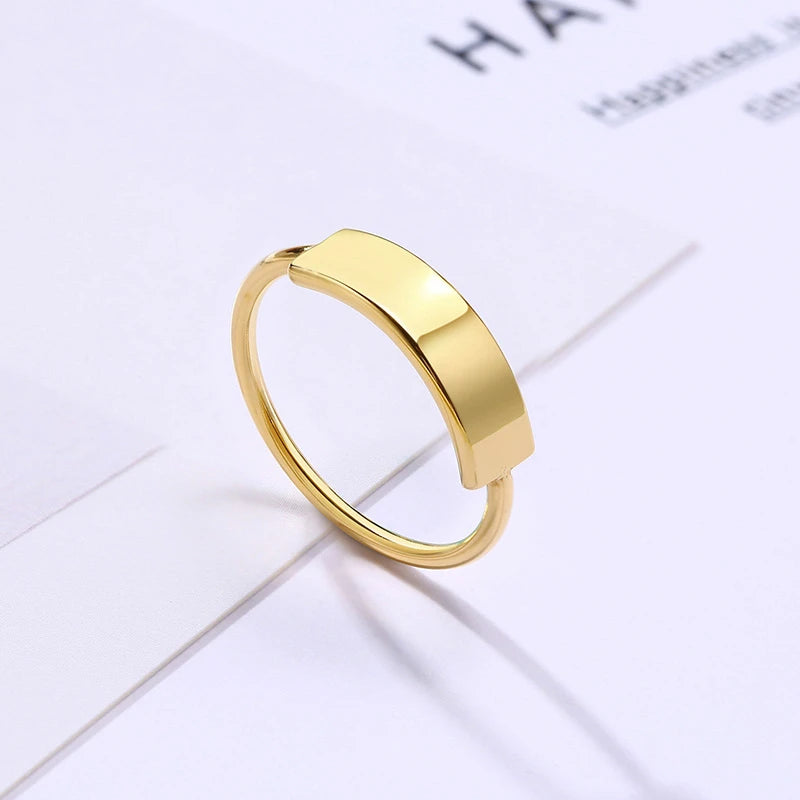 Qiuhan Minimalist Rectangle Signet Ring for Women Personalized Name Tone Stainless Steel Jewelry Custom Initial Gift