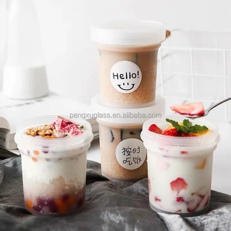 Custom Label 300ml 16oz PP Plastic Pudding Ice Cream Containers Plastic Dessert Cups Yogurt with Lid
