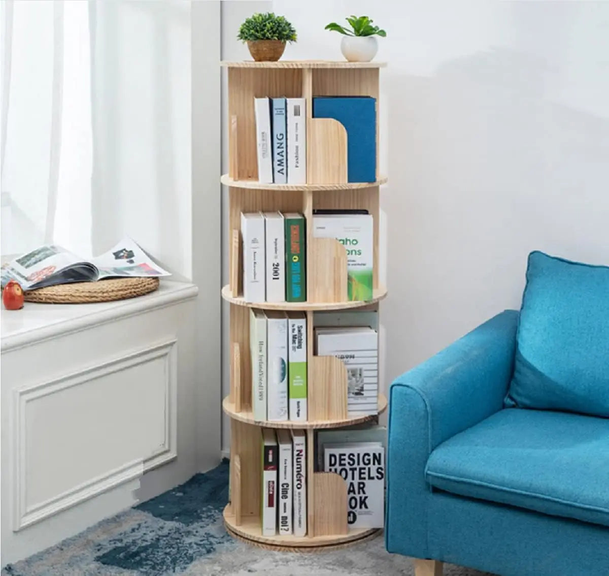 2025 New Modern Design Solid Wood Rotating Bookshelf for Children for Living Room Kindergarten Warehouse Apartment