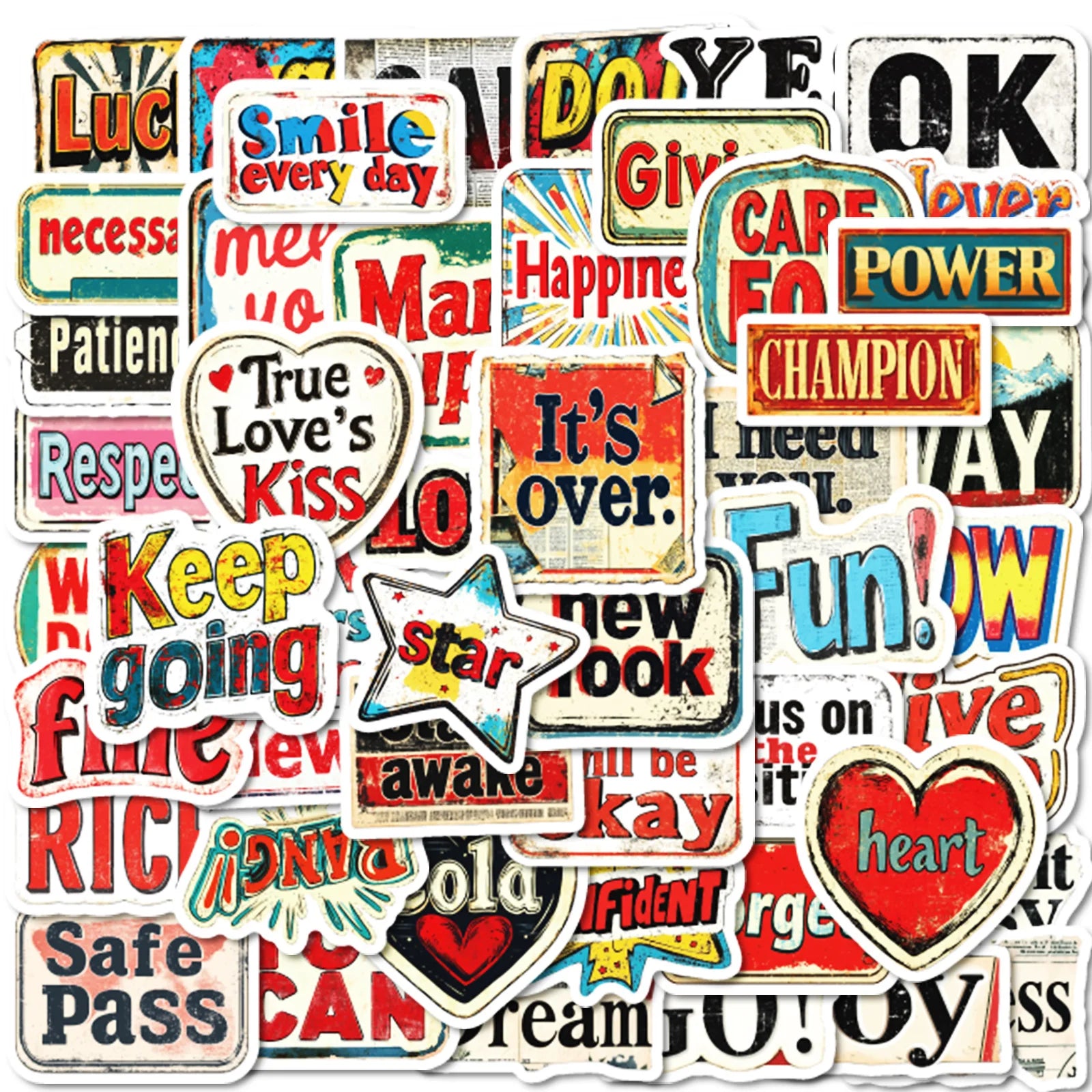 50PCS USA Style Vintage Positive Phrase Retro Inspirational Words Sticker