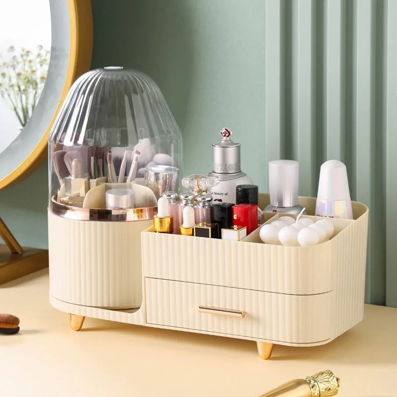 Modern Multifunction Organizer Dresser Swivel Desktop Shelf Dustproof Makeup Storage Case for Plastic Storage Bins Boxes