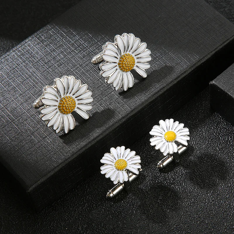 New Metal Daisy Painted Cufflinks Sunflower Men's Shirt Cufflinks (MD049)