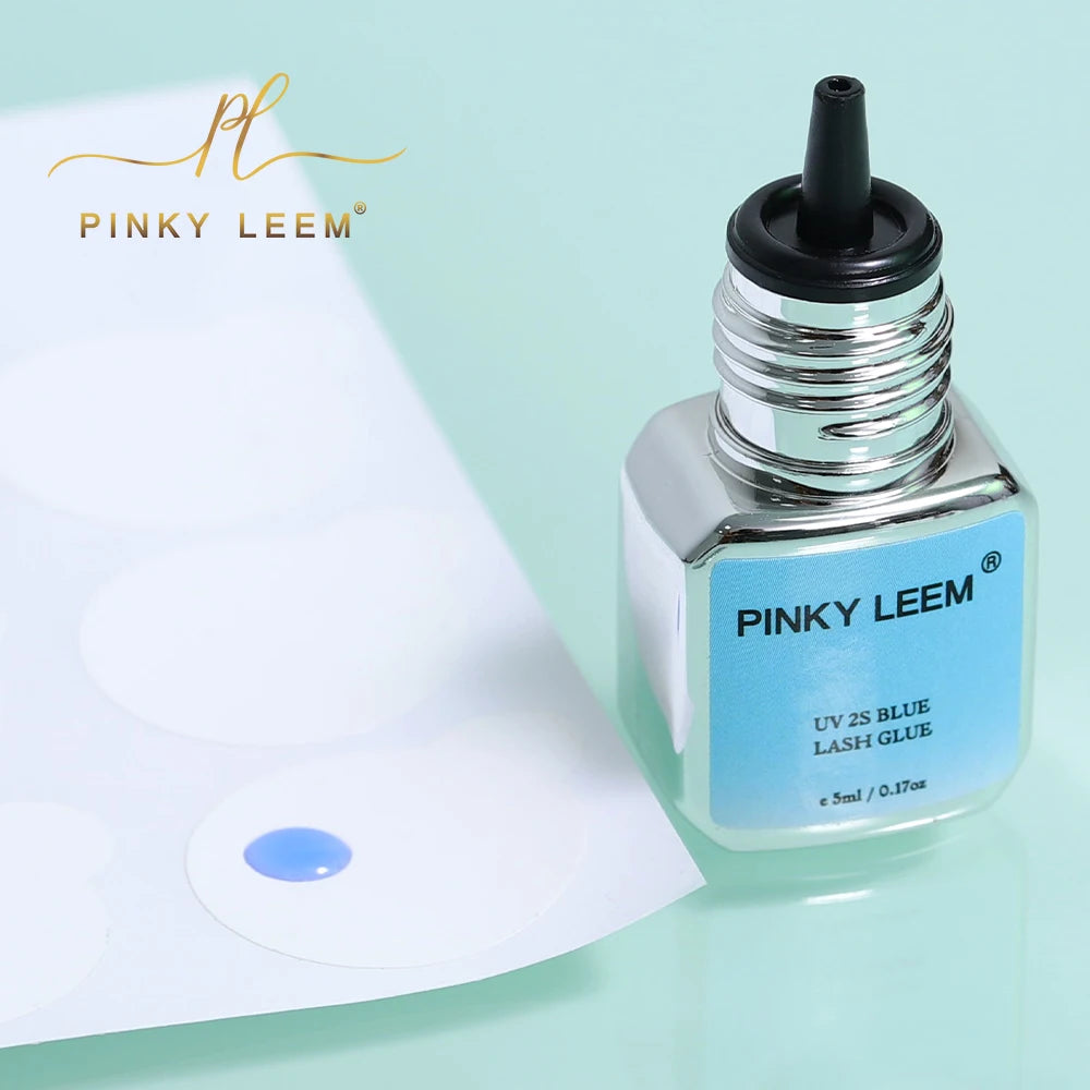 Pinky leem New Product Latex Free Blue 2s UV Lash Glue 5ml logo LED Light Fast Drying Waterproof UV Glue Lash Extension Glue