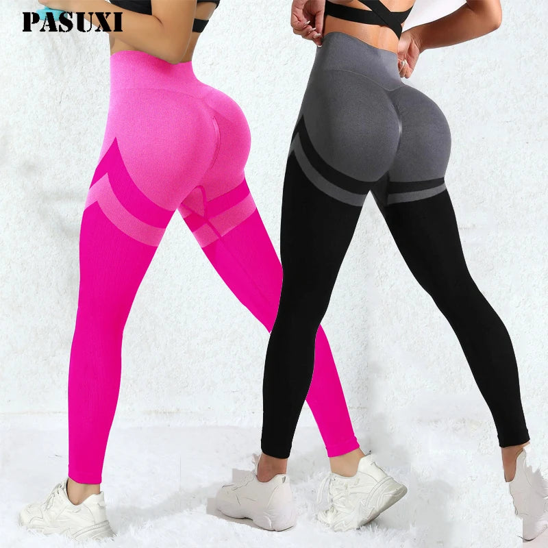PASUXI 2025 Women Running Pants Plus Size High Waisted Seamless Solid Digital Eco-Friendly Breathable Four-Way Stretch Leggings