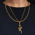 DIY Custom Layered Necklace Chain Set for Men Rose Flower Pendant Necklace Stainless Steel 18k Gold Plated Jewelry Wholesale