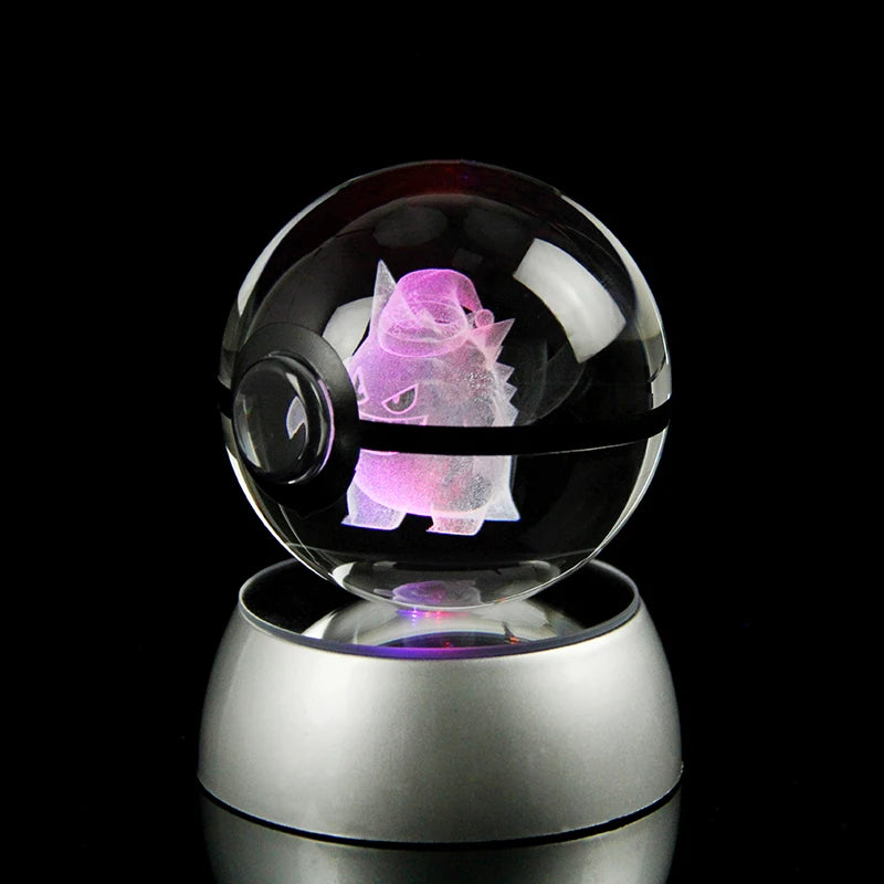Drop-shipping 80mm Crystal Pokemon Pikachu Eevee Mewtwo Glass Ball Pokeball Toy Children Bedroom Night Light