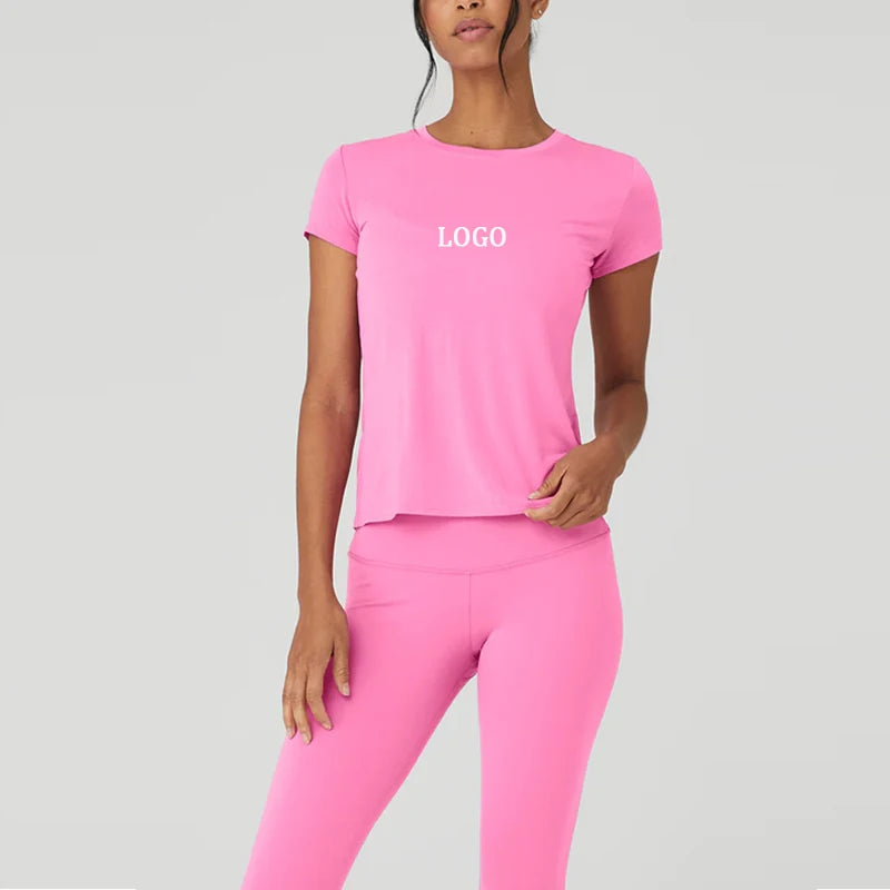 Factory Custom Women's Summer Training Athletic Yoga Tops Quick Dry Lightweight Gym Workout T-Shirts Crew Neck Short Fitness