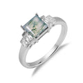F0343 Abiding Five Stone Design 925 Sterling Silver Princess Cut 6x6mm Natural Moss Agate Square Shape Engagement Ring