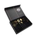 Stainless Steel PVD Flatware Set Hotel Wedding Metal Serving Spoon Premium Black Gold Cutlery Set 24 Pcs