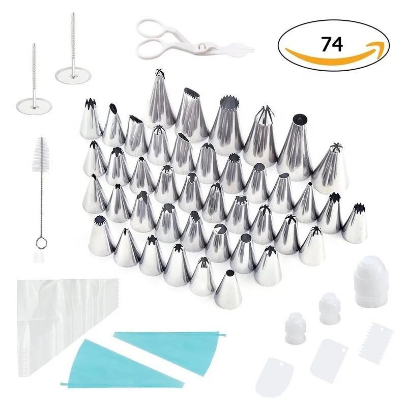 74PCS/Set Kitchen DIY Icing Piping Cream Reusable Silicone Pastry Bag Tips Nozzle Set Cake Decorating Tools