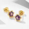 Fashion Simple Geometric Hexagonal Purple Cubic Zirconia Gold Plated 925 Sterling Silver Stud Earrings for Women Jewelry