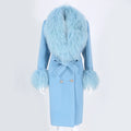 2023 Wholesale Fashion Slim Real Fur Collar Women Winter Cashmere Wool Trench Coat Mongolian Lamb Fur Wool Coat