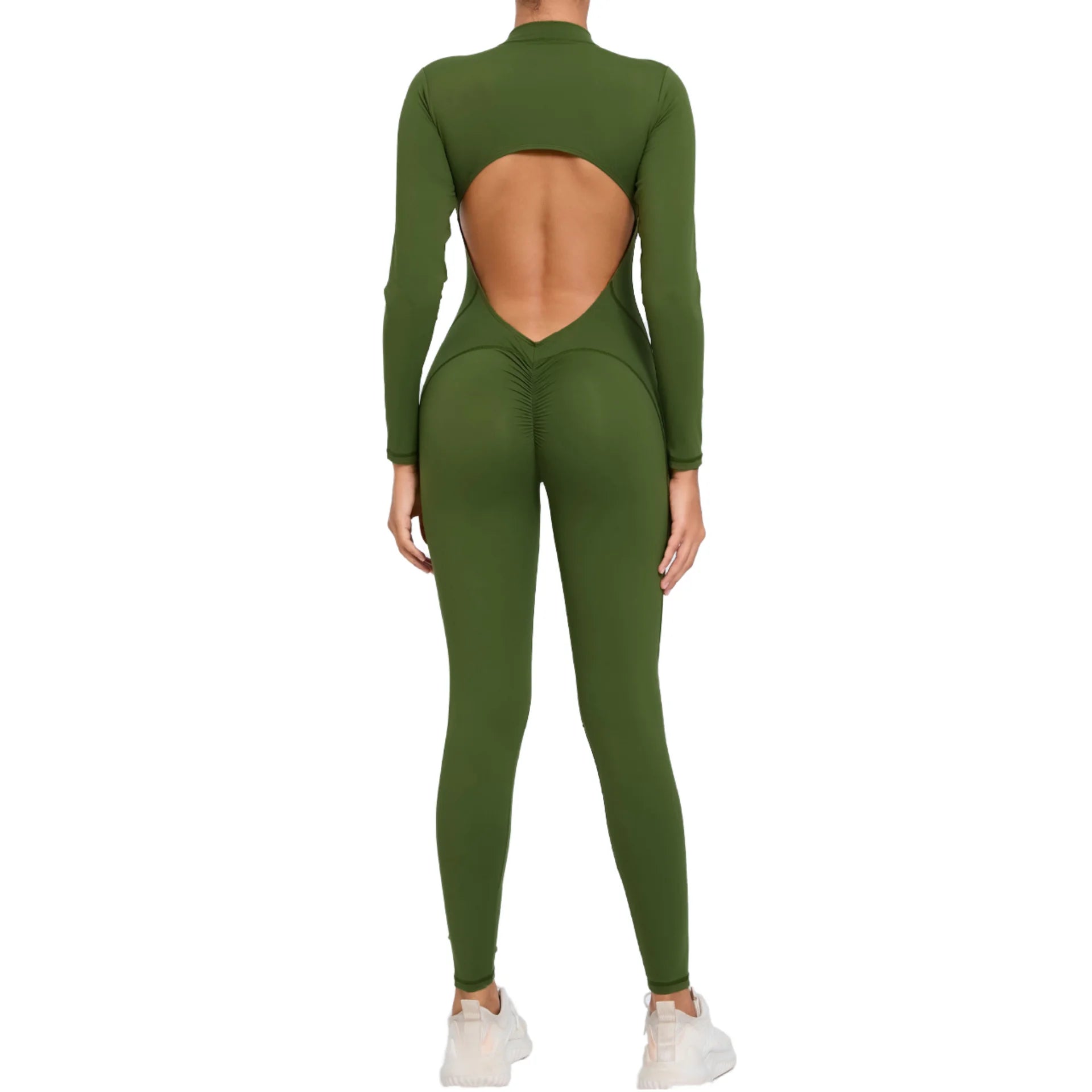 Front Zipper Scrunch Butt Yoga Bodysuit One-piece Backless Yoga Jumpsuit Long Sleeve Gym Bodysuit for Women