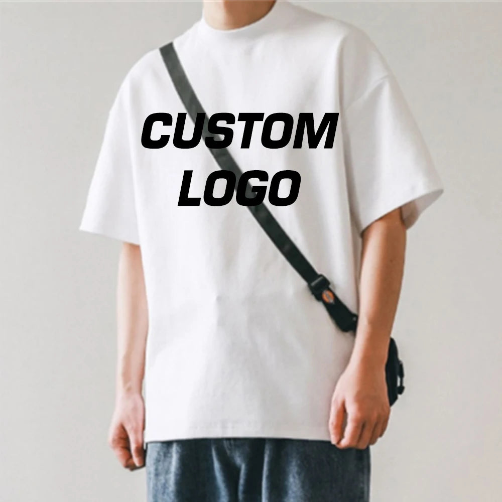 Luxury Boxy Custom White 250 Gsm 100% Cotton Heavyweight Oversized T-Shirt Bland Thick Drop Shoulder Print T Shirt