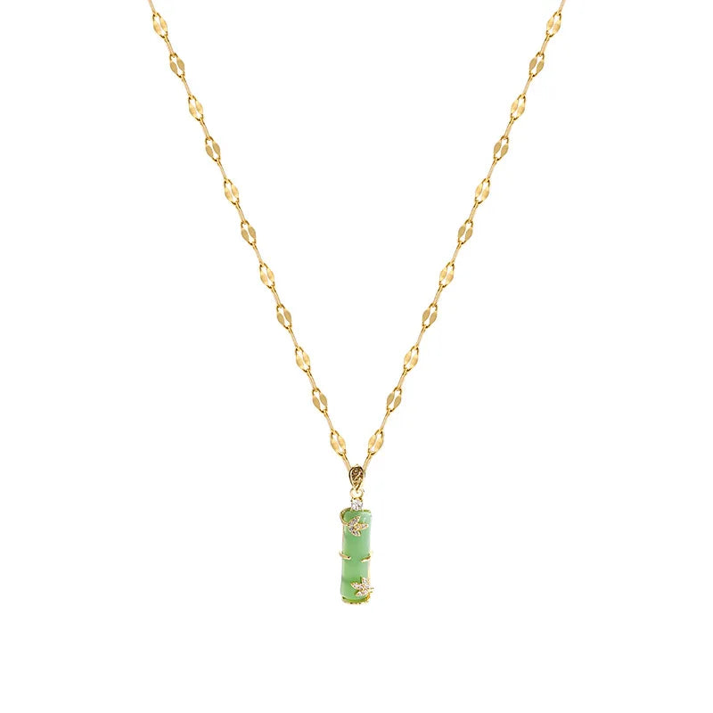 Hot Selling Real Gold Plated Women Girls Stainless Steel Jade Bamboo Necklace
