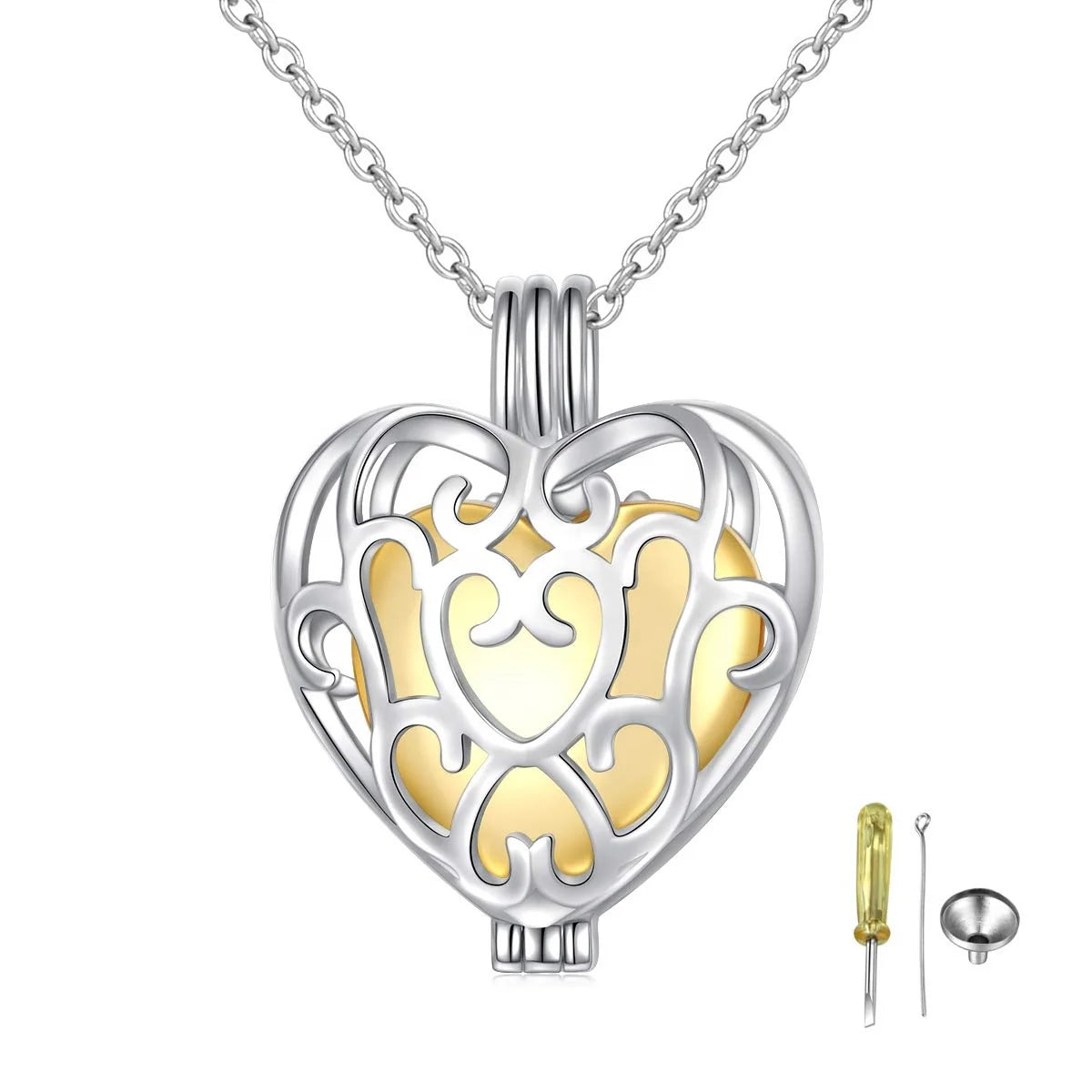 Cremation Jewelry 925 Sterling Silver Plated Hollow Out Heart Urn Pendant Necklace for Ashes