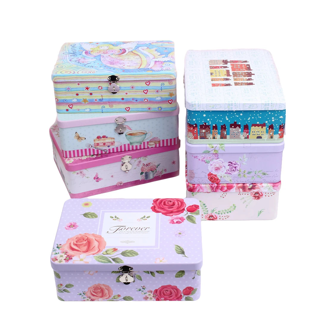 Modern Metal Tinplate Rectangular Empty Food Grade Custom Logo Coffee Tin Box With Lock