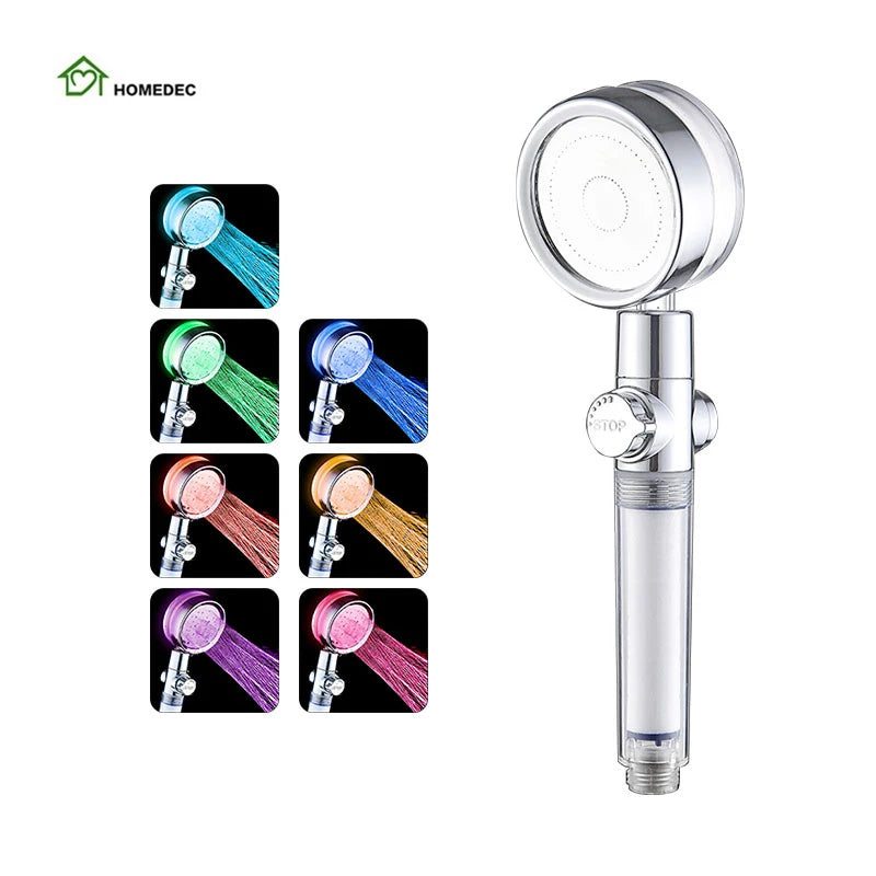 360 Power Spinning Rotating Modern Hand Held Water Saving pp Cotton with 7 Colors Led Light Bathroom Hand Shower Head