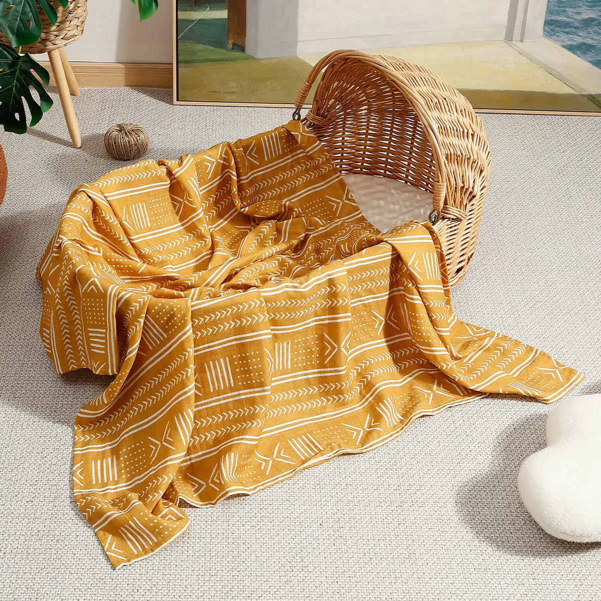Kangobaby Hot Selling Organic Cotton Swaddle Newborn Baby Cover with Cartoon and Leaves Pattern Comforter Knitted Fabric