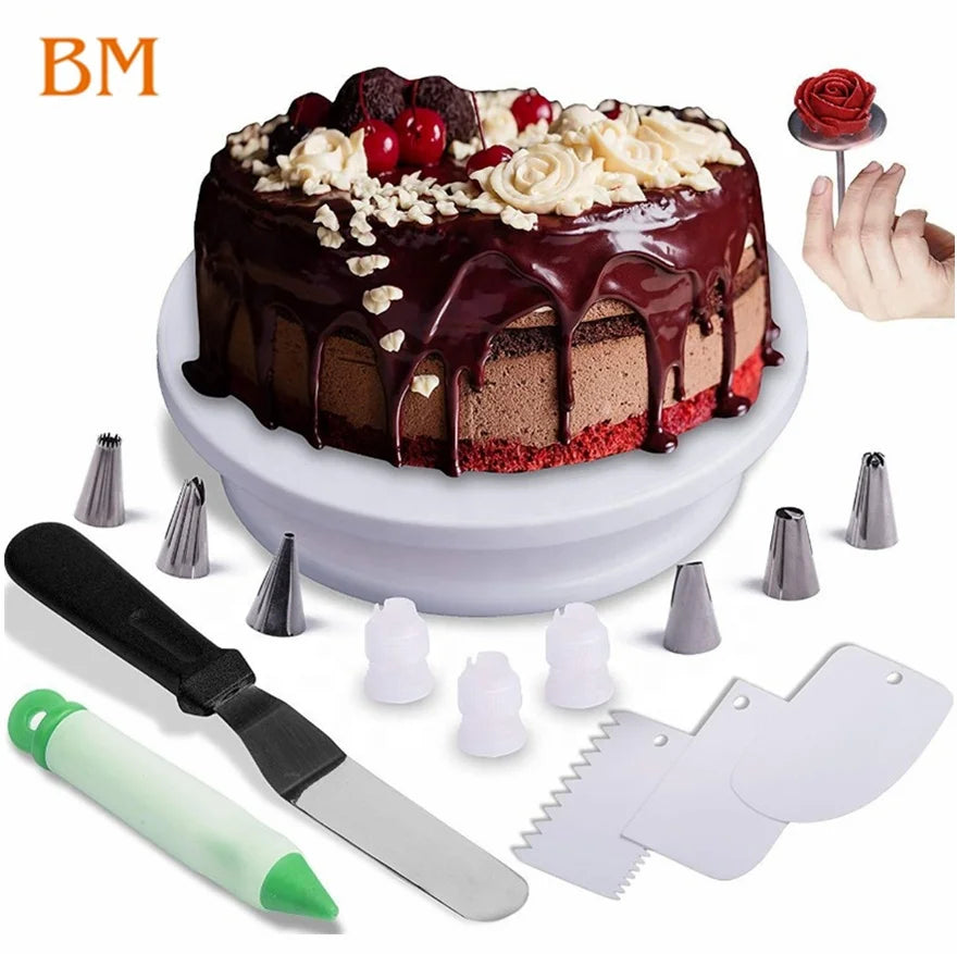 Kitchen Cake Decorating Tool New Stainless Steel Icing Piping Nozzles Tips with Turntable Christmas Gift