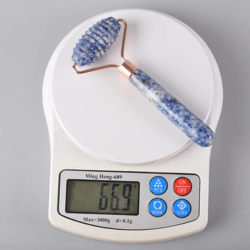 2025 Detachable Blue Spot Jasper Mini Jade Facial Roller Diy Sawtooth Jade Roller Skin Care