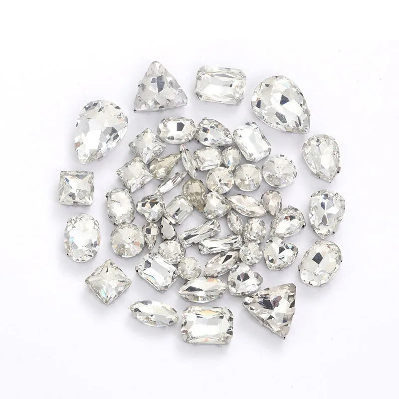 Point Back Sew-on Rhinestones Handmade Diy Wedding Dress Accessories Materials Mixed Shape Glass Hot Sale Silver Opp Bag Colors