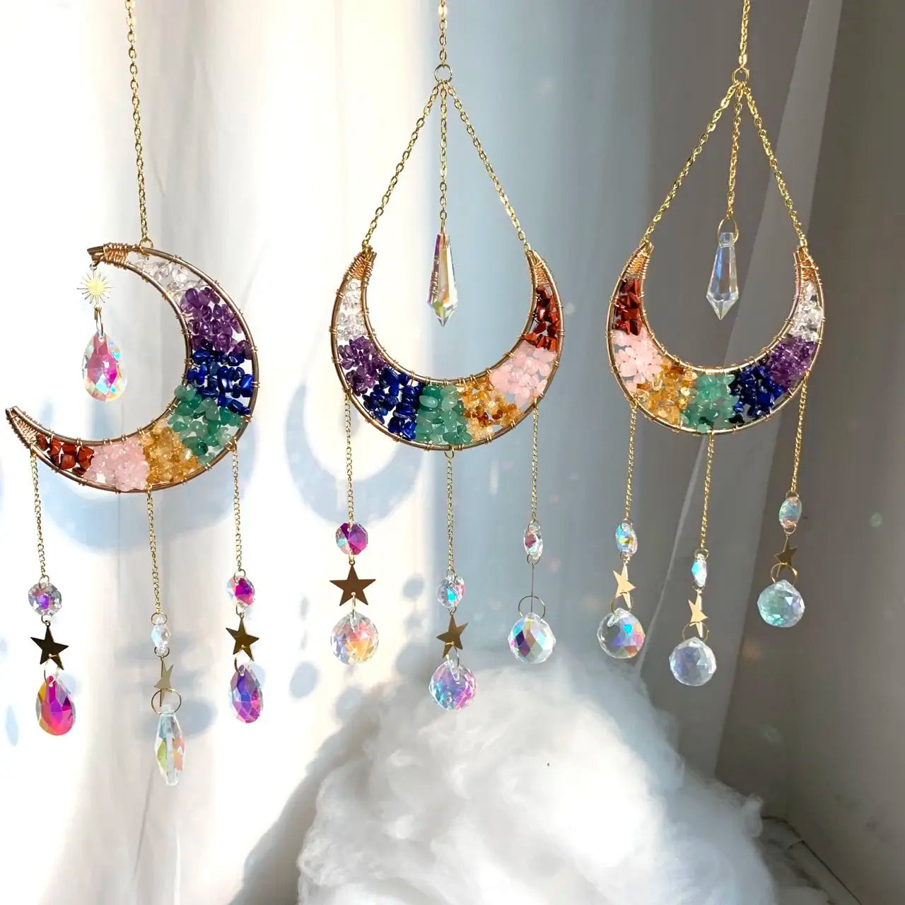 Wholesale  High Quality  Natural  Crystal Sun Catcher Moon Sun Catchers Chakra  Suncatche for Decoration