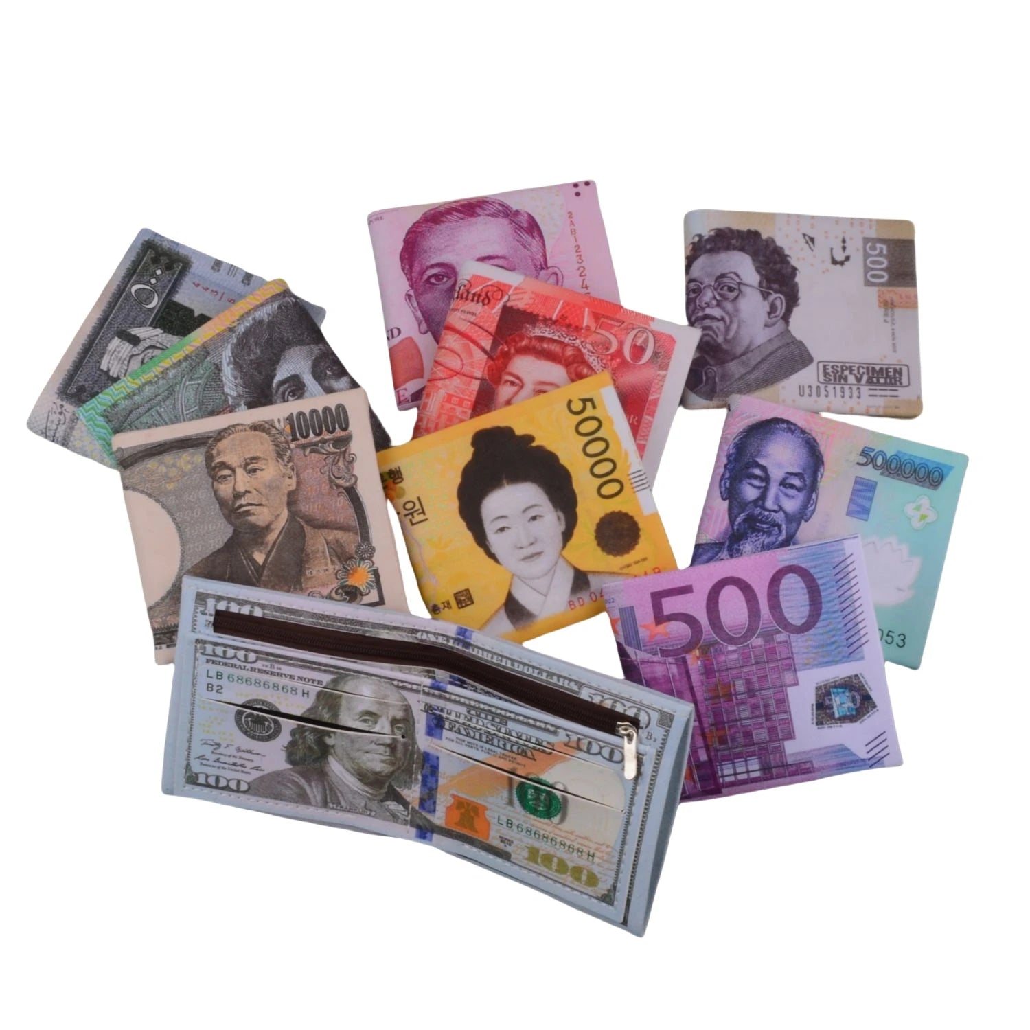 Pu Leather 100 US Dollar Bill Organizer Money Wallets With Zipper Print National Euro Canada Wallets for Women Fashionable Men