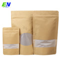 Wholesale Eco-Friendly Compostable Moisture Proof Brown Kraft Paper Resealable Coffee Tea Nut Candy Packing Stand up Bag Window