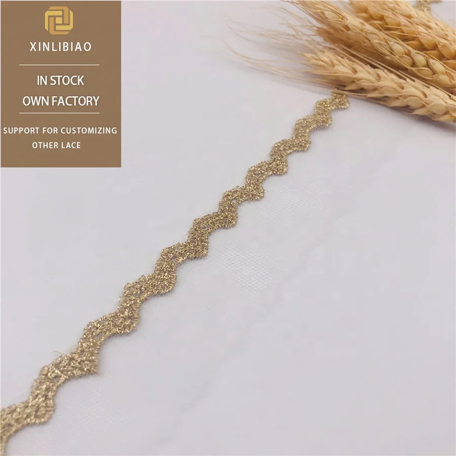 Sustainable Golden Thread Embroidered Lace Fabric Fancy Flowers Fashion Design for Baju Kurung & Golden Retriever for Shoes Bags