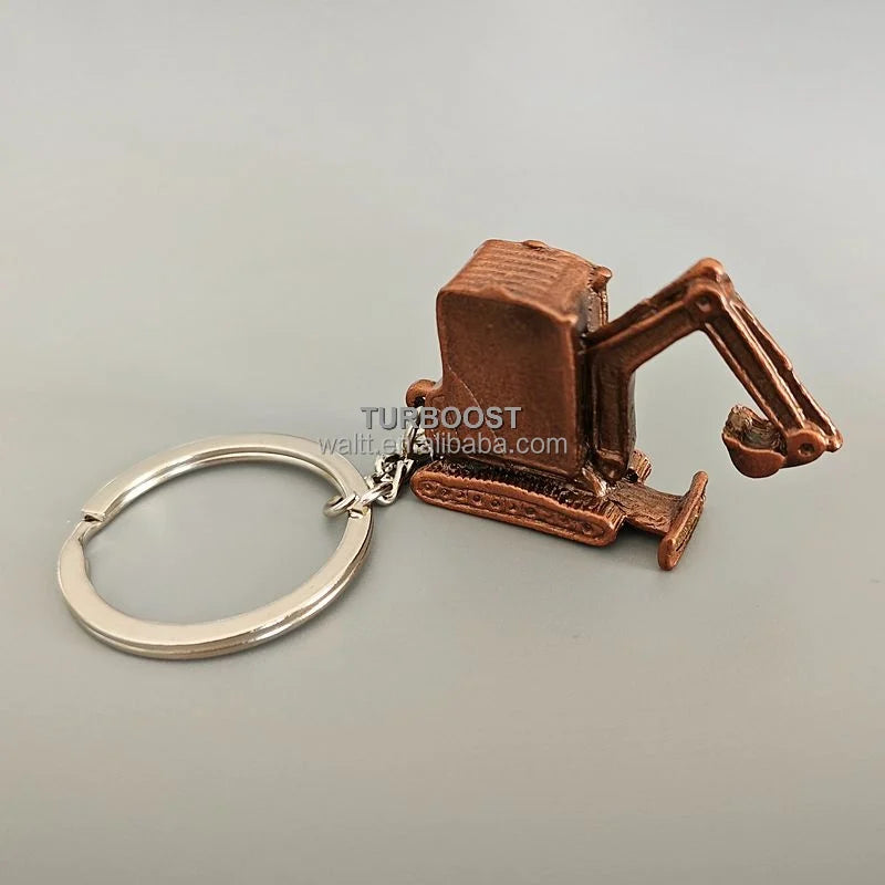 3D Metal Excavator Keychain - Bulldozer Backhoe Loader Roller Model Key Ring Construction Digger Gift