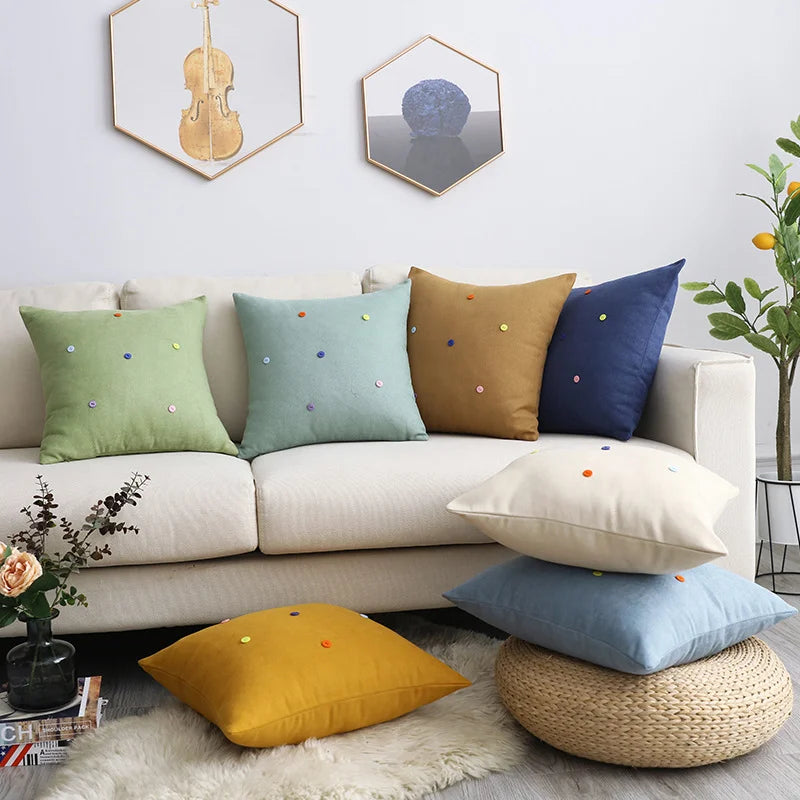 Wholesale Button Hair Ball Solid Color Shefney Home Pillowcase Cushion Office Sofa Lumbar Pillow