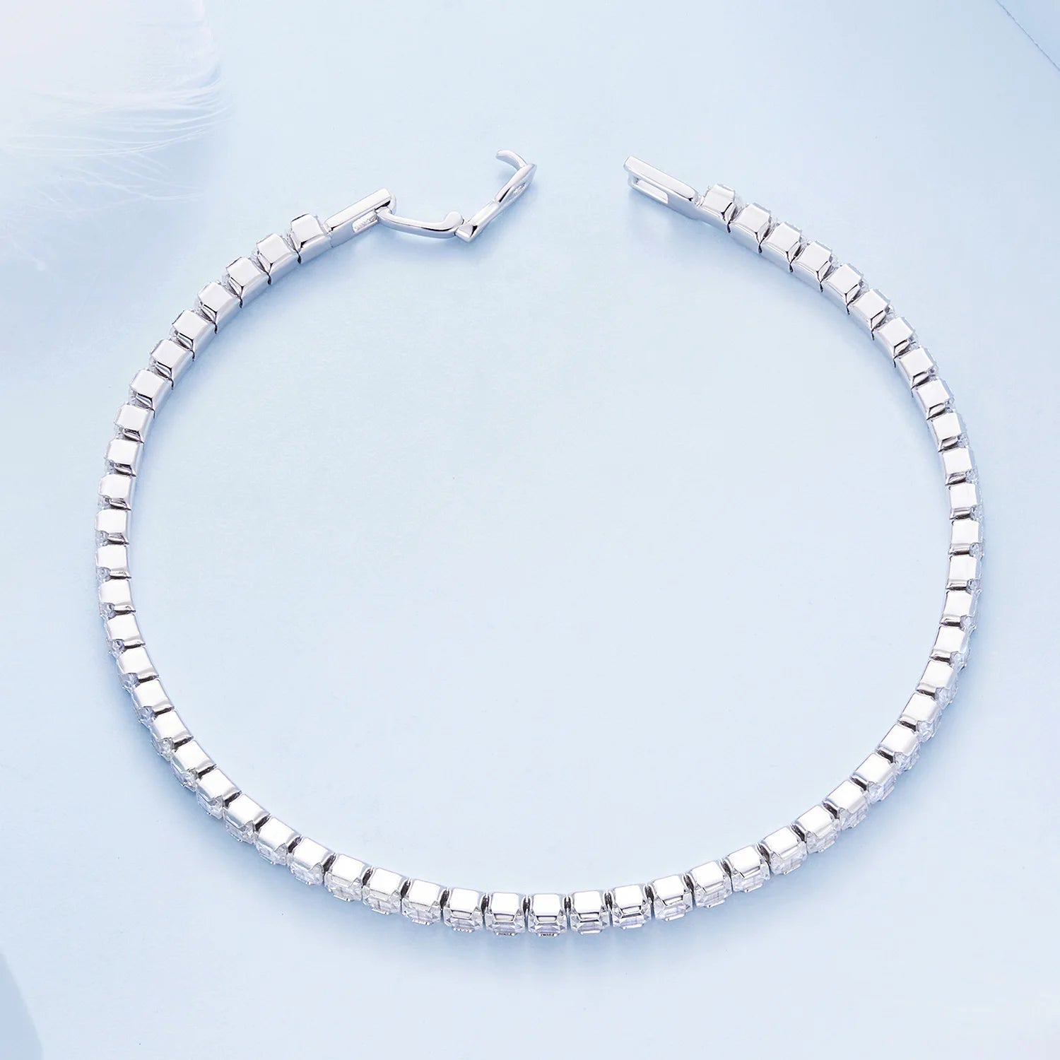 Fashion 925 Sterling Silver Square Shiny Cubic Zirconia Tennis Bracelets for Women Euro Simple Splice Bangle Jewelry BSB099